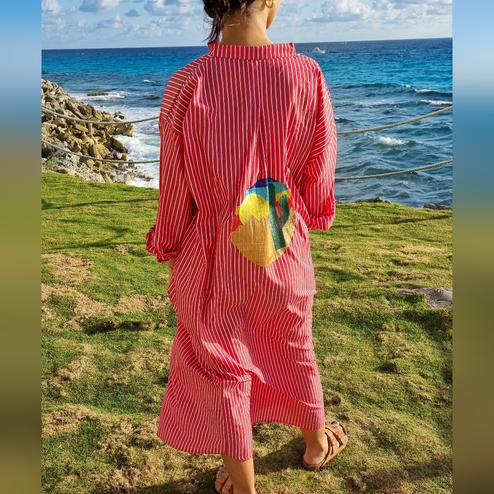RESORT COLLECTION - Mexico long shirt dress with Oversized pocket